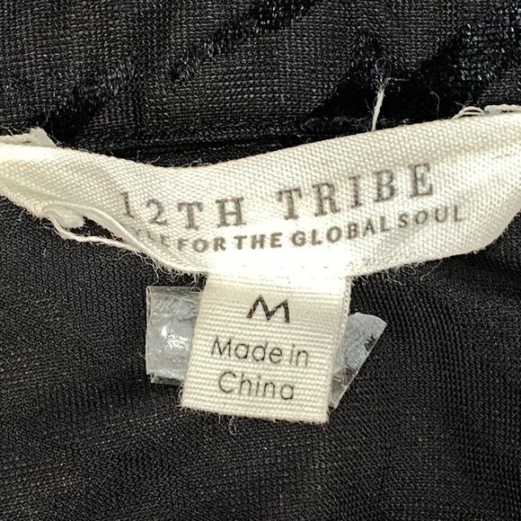 12th Tribe Crop Blouse Womens Medium Black Zebra Print Long Sleeve Tie Front - Picture 7 of 13